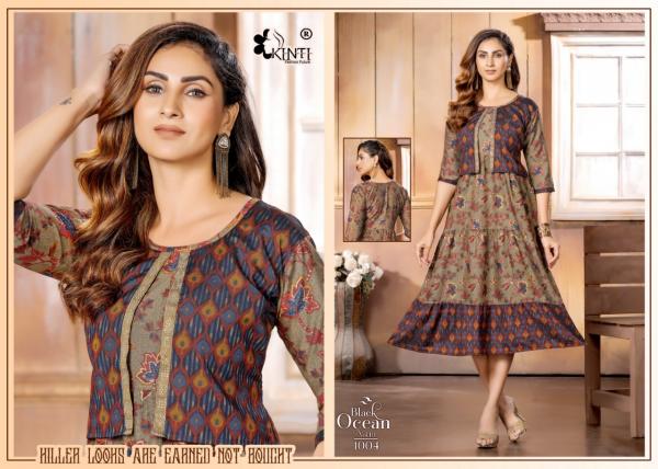 Kinti Black Ocean Vol 10 Rayon Designer Long Kurti Collection